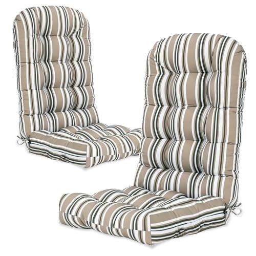 High Back Adirondack Chair Cushions for Outdoor Set of 2 Beige Stripes