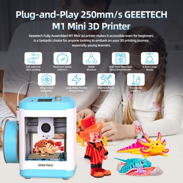 Geeetech M1 Mini Faster 3D Printer Auto Nozzle Cleaning Beginner Using A Blower