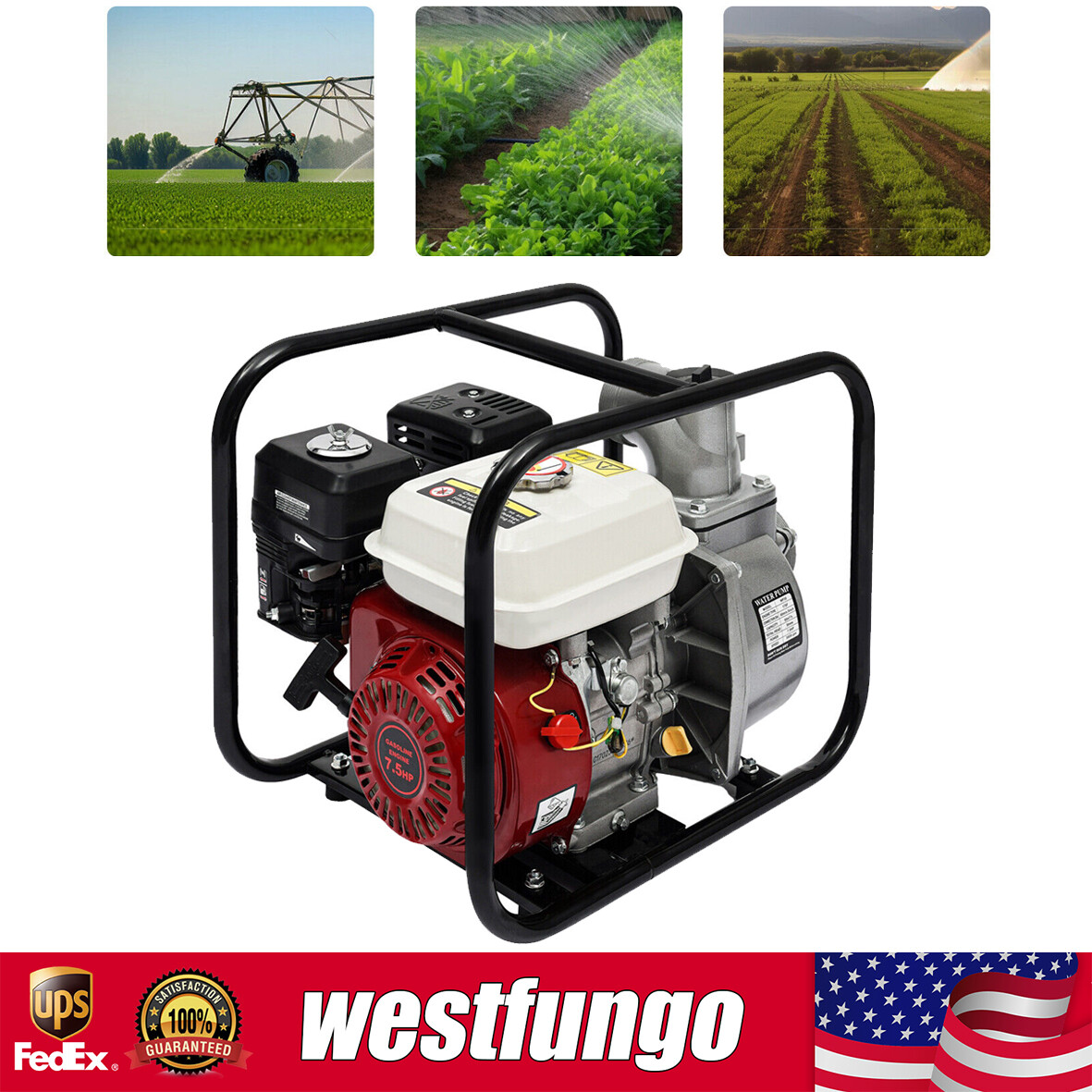 7.5HP 4 Stroke Gasoline Water Pump 3" Portable Gas-Powered Semi-Trash Water Pump