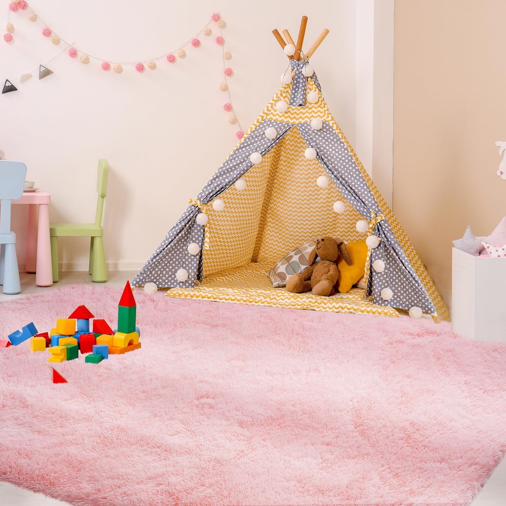 Pink Fluffy Area Rugs 4x6: Furry 4' x 6' (Rectangular),