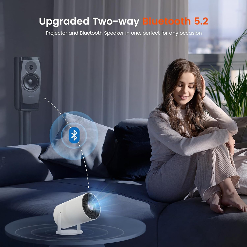 Portable Mini Projector with WiFi, Bluetooth, 1080P HD, and Keystone Correction