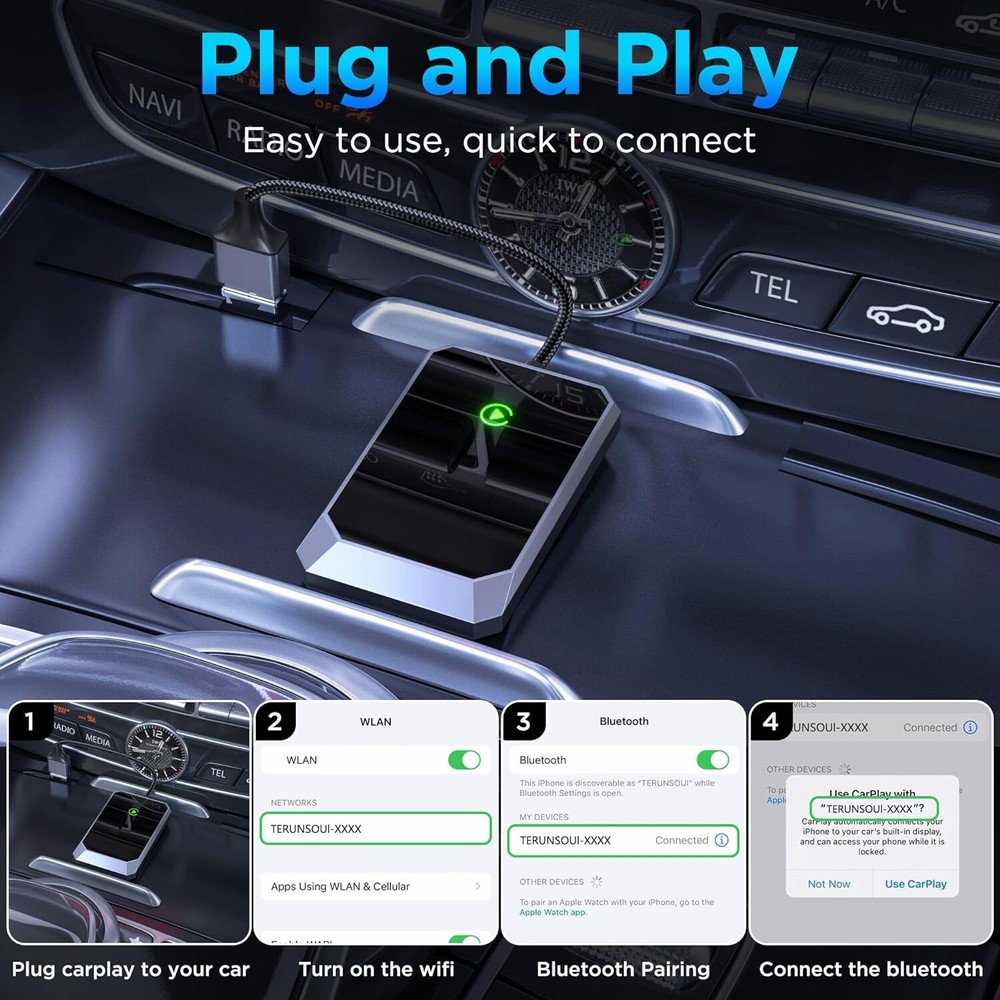 Wireless Carplay Adapter, Converts Wired to Wireless carplay Adapter for iPhone.