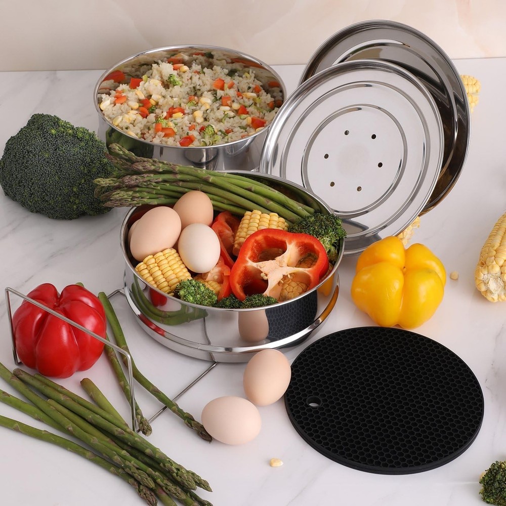 Stackable Steamer Insert Pans with Sling for Instant Pot Accessories 6/8 qt -...