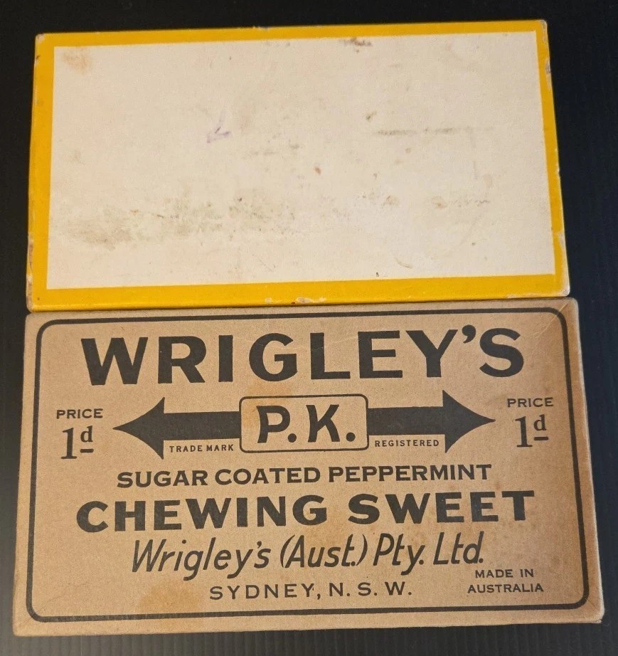 c1940s WRIGLEY'S PK Peppermint Bubble Gum Store DISPLAY BOX Empty #2 Sweet