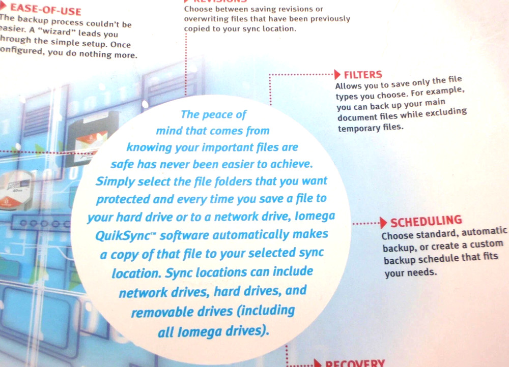 PC BACKUP SOFTWARE IOMEGA QUIK SYNC VERSION 3 AUTOMATIC SCHEDULING RECOVERY NOS