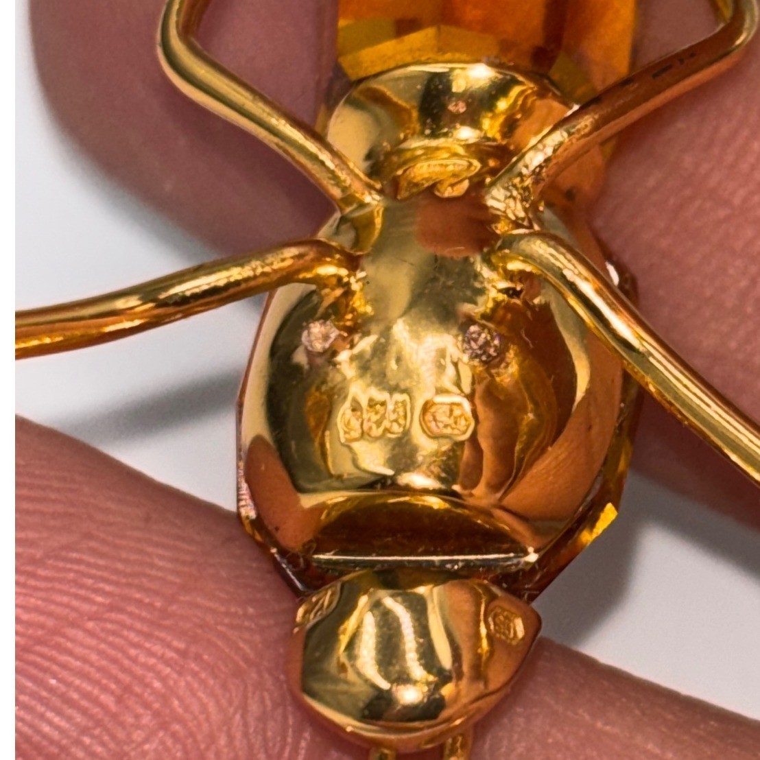 Vintage 925 Swarovski Amber Crystal Insect Brooch Sterling Silver Plated Pin