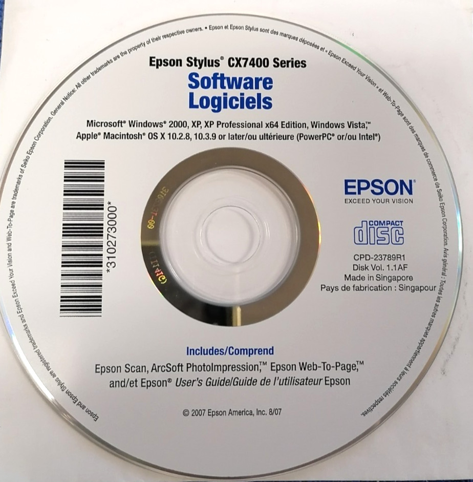 Epson Stylus CX7400 Series Printer Software CD Drivers