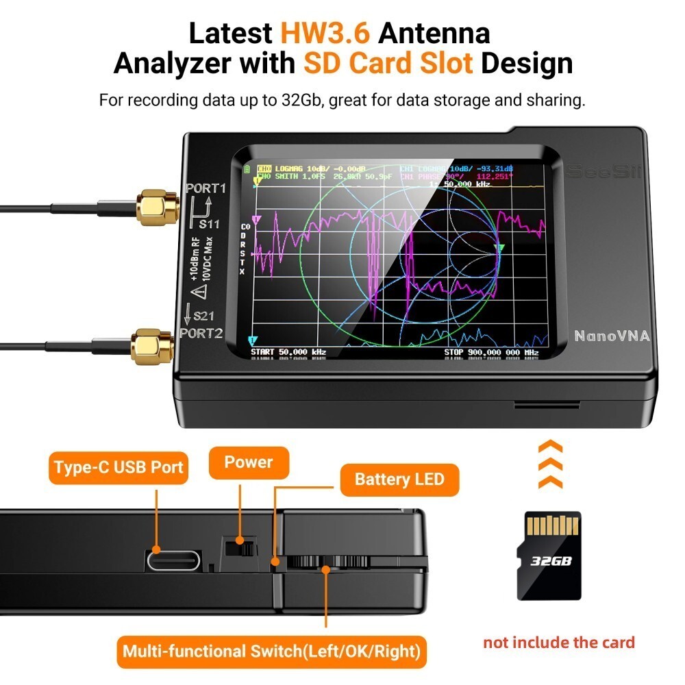 Touch Paddle NanoVNA-H Vector Network Analyzer HF VHF UHF MF Antenna Analyzer