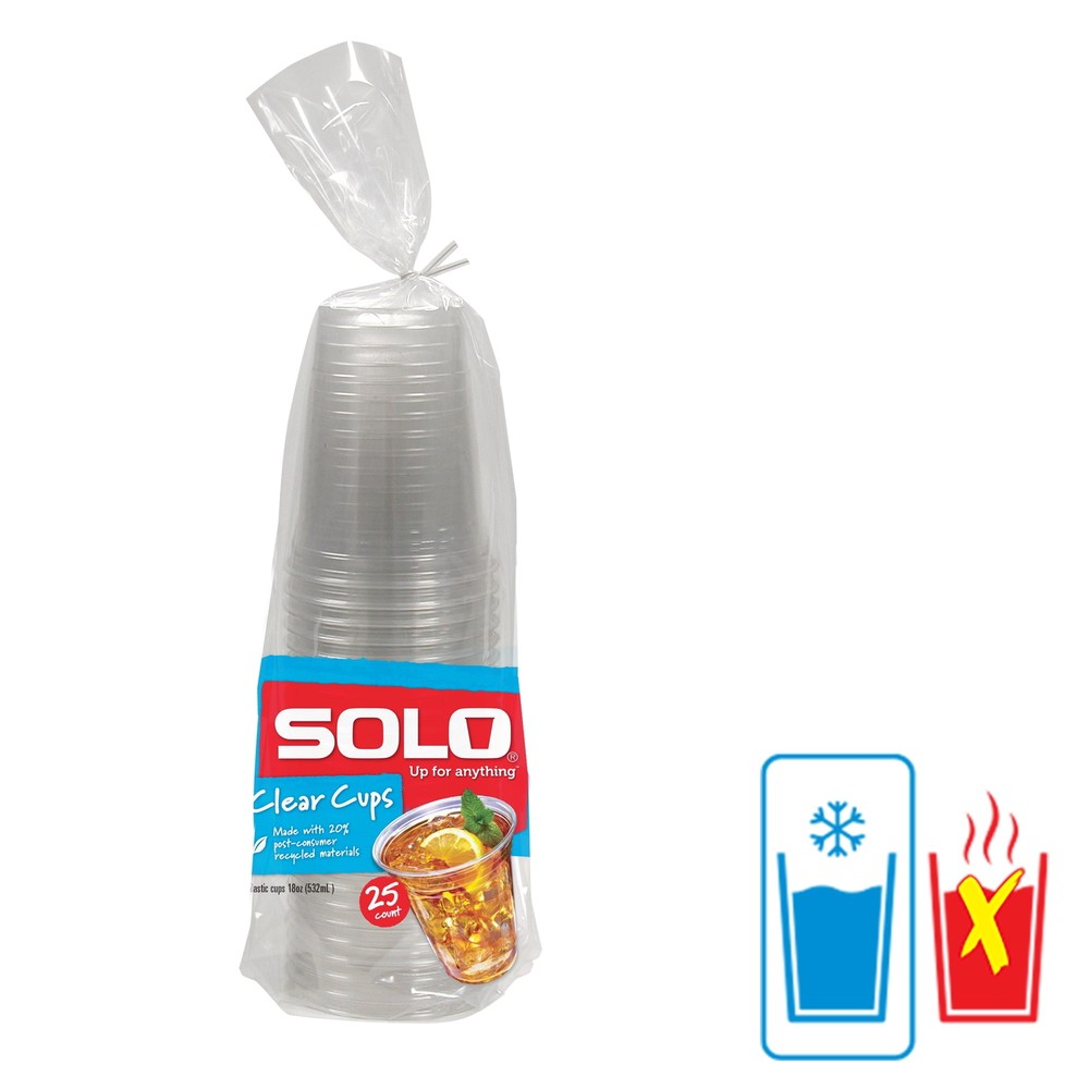 (2 pack) Solo Disposable Plastic Cups, Clear, 18oz, 25 Count