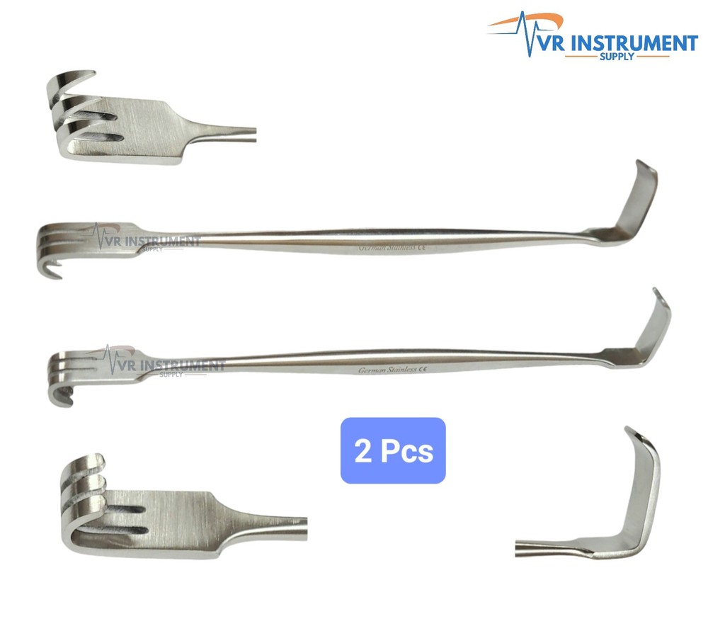 Senn Muller Retractor Sharp & Blunt 3-Prongs Surgical Veterinary Tools 2 Pcs