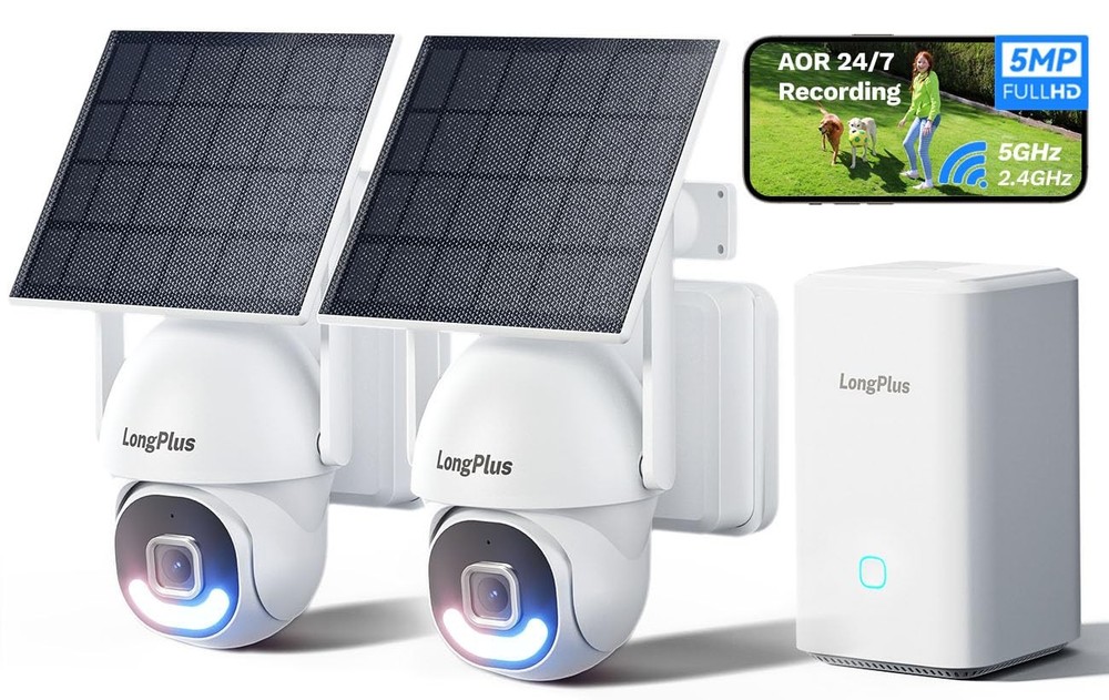 5MP Security Camera System Wireless Outdoor, No Subscription, Solar-Powered, ...