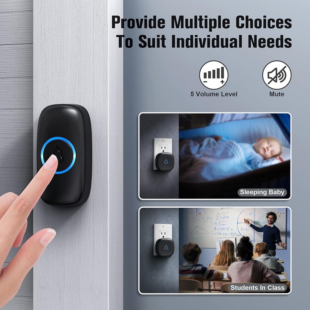 Long-Range Wireless Doorbell - 1,000ft, Weather-Resistant & Memory Function