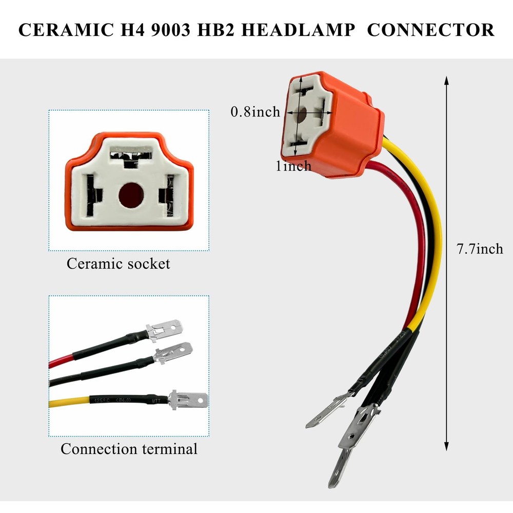 2PCS Ceramic H4 9003 HB2 Wiring Harness Headlight Socket, Pigtail Socket Female