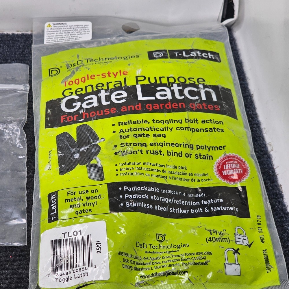 D&D Technologies TL01 T-Latch Action Gate Latch, Padlock Gravity Gate Latch