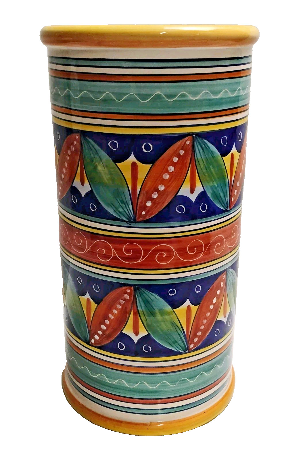 VTG Italian Deruta Pottery Ceramic Hand Painted Cylindrical Umbrella Stand 18X10
