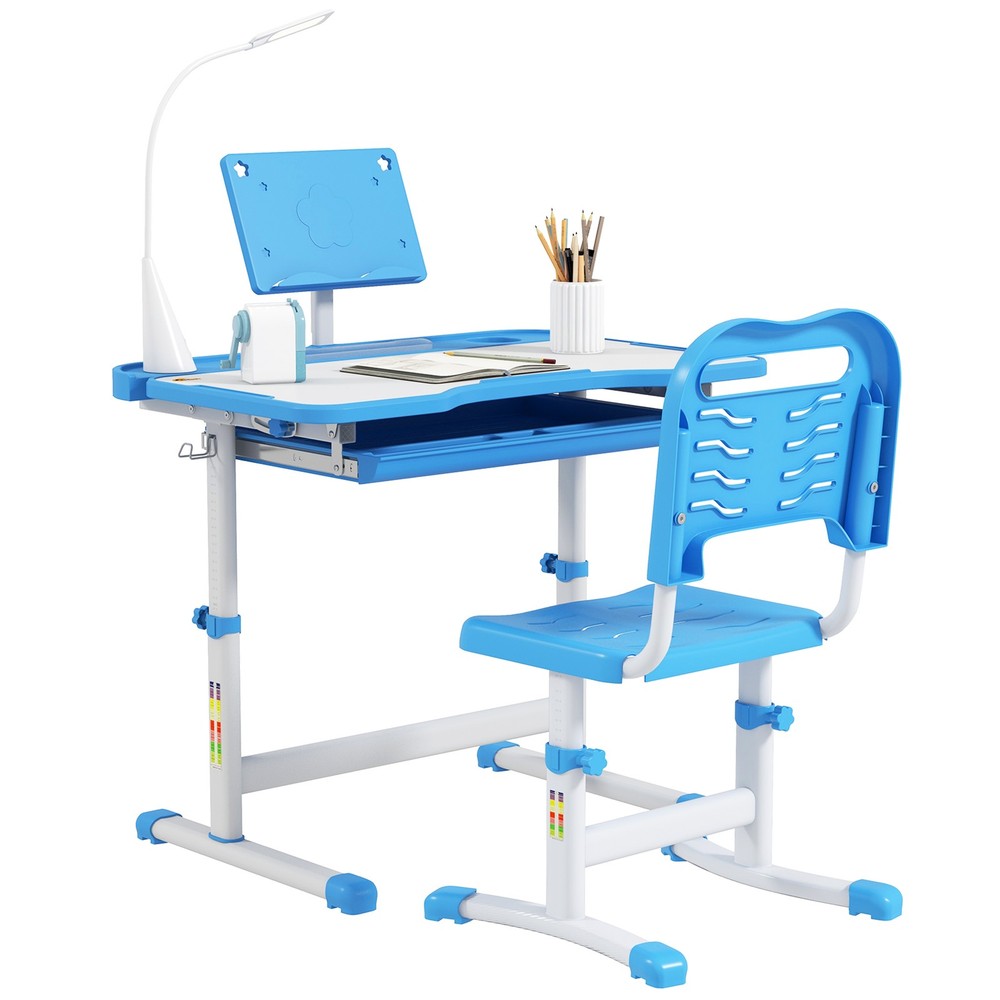 Multi-Function Kids Desk & Chair Set Height Adjustable School Study Table, Pink
