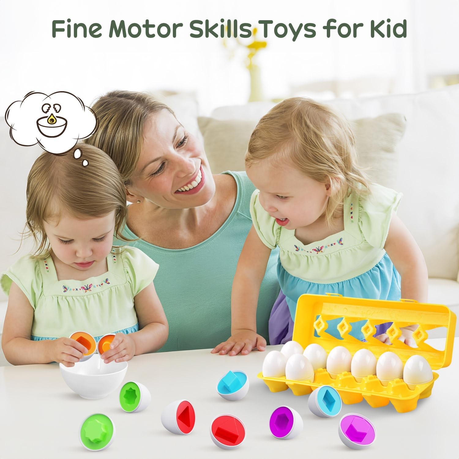 Matching Eggs Toys Color & Shape Recognition Sorter Puzzle, Montessori Toys f...