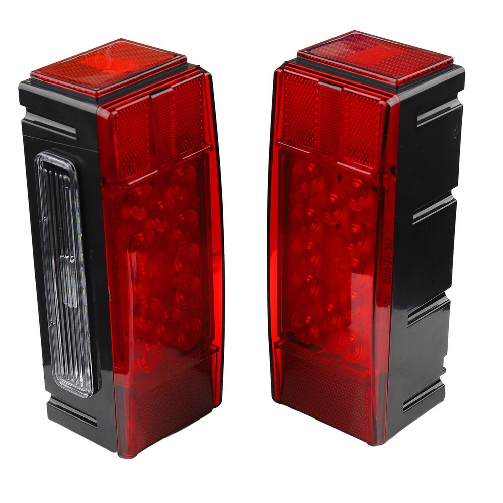 Left+Right LED Waterproof Red Trailer Boat Rectangle Stud Stop Turn Tail Lights