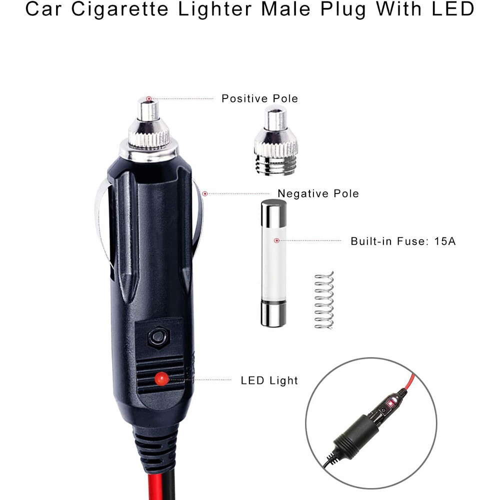 12V Cigarette Lighter Extension Cord Cable 12 FT Heavy Duty DC Power Socket Plug