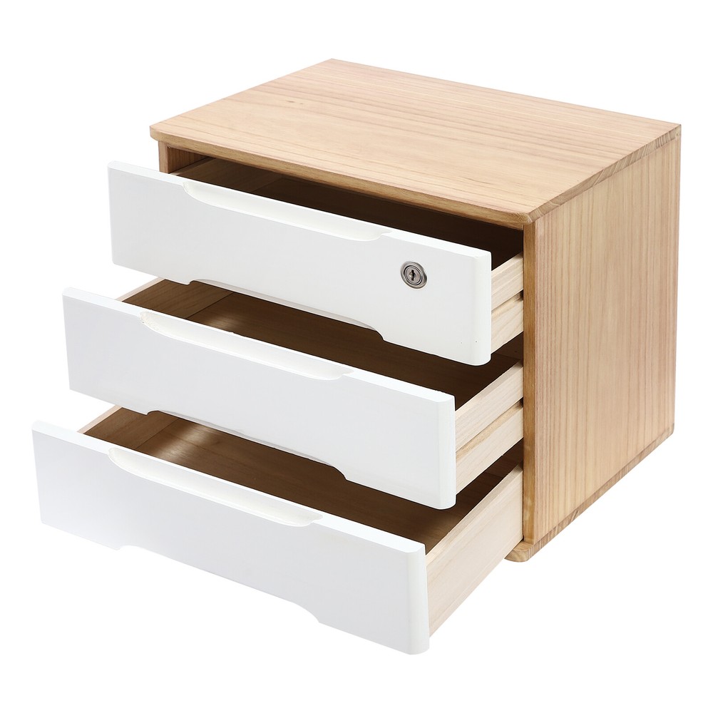 Wooden 3-Tier Desktop Organizer with Locking Drawers for Efficient Storage