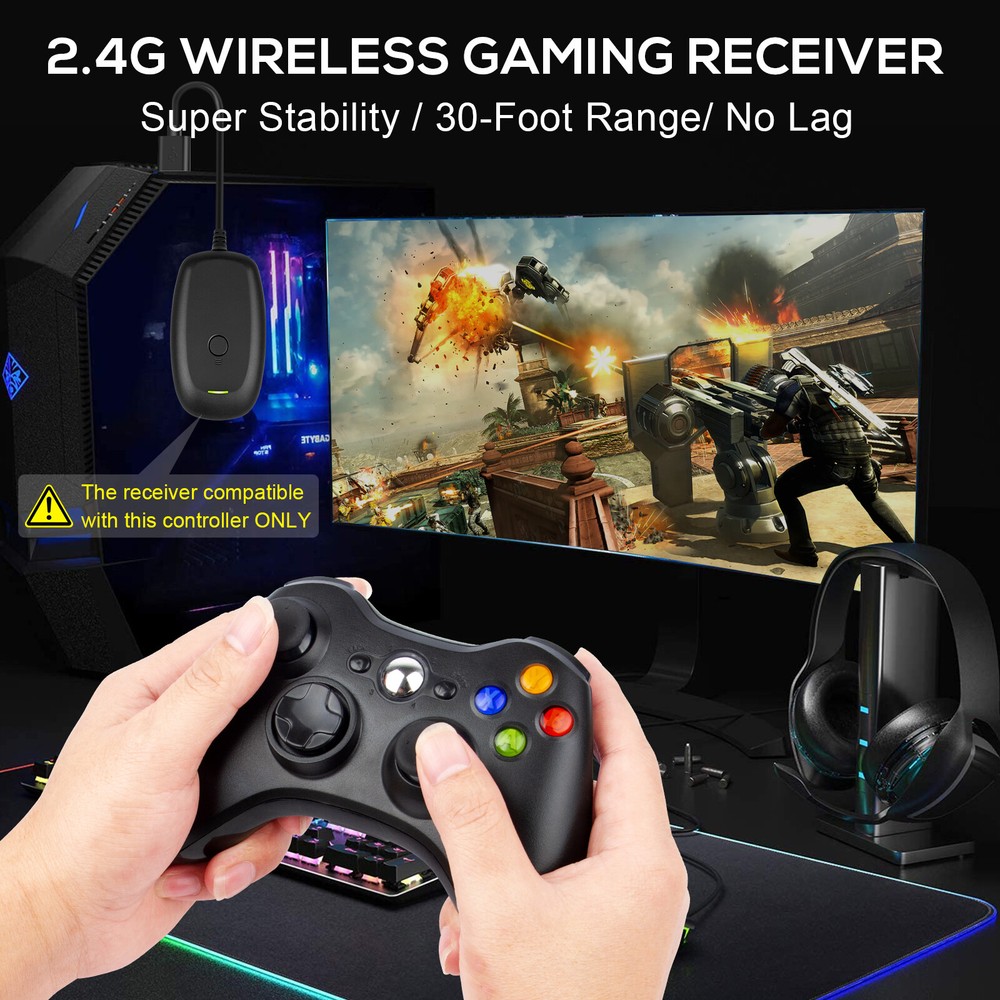 Wireless Controller For Microsoft Xbox 360/ 360Slim/ 360E, PC Windows 11/10/8/7