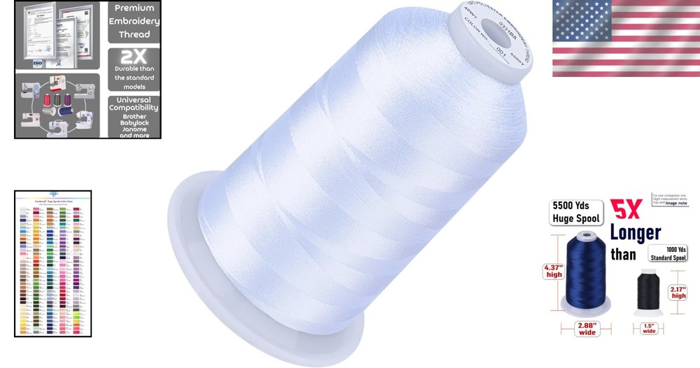 High Speed Rated 5500 Yards White Polyester Thread for Professional Embroidery