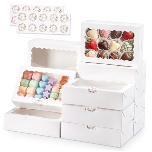 20pcs Cookie Boxes with Window, 9x6x2.5 Inches White Bakery Boxes for