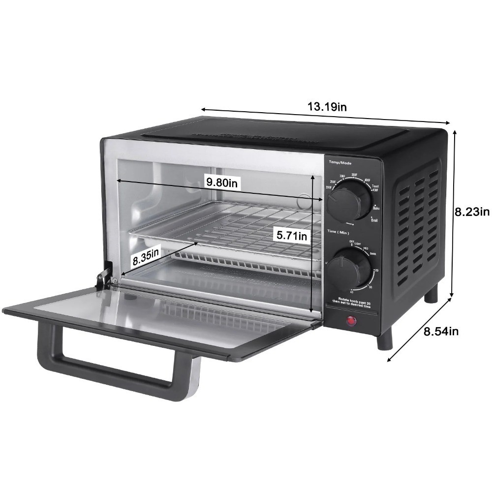 4-Slice Toaster Oven with Bake Function, Includes Baking Rack and Pan, Black,