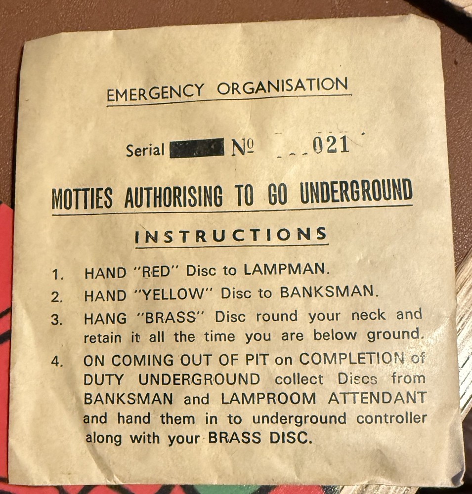 1 Set of colliery Emergency  Motties