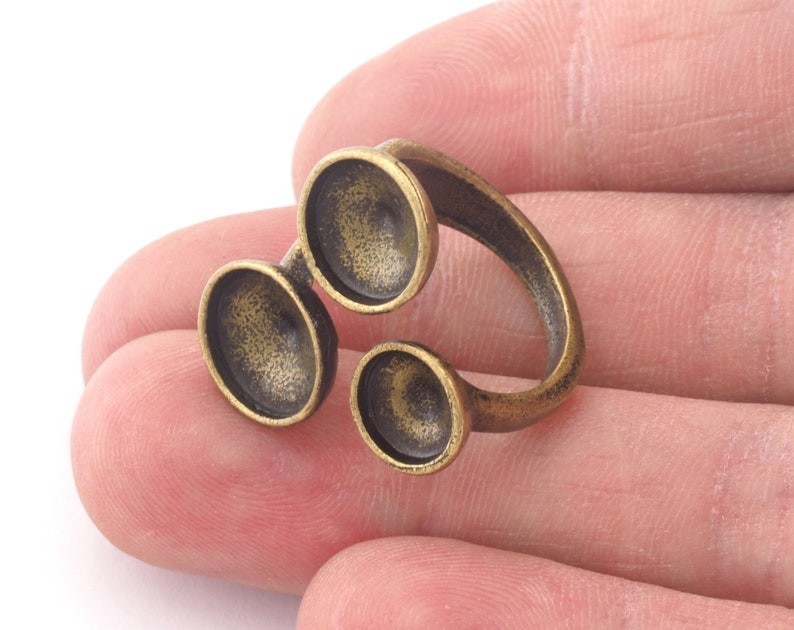 Round Blank Ring, 3 Bezel Ring, Adjustable Ring Raw Brass, Antique Silver, 2630