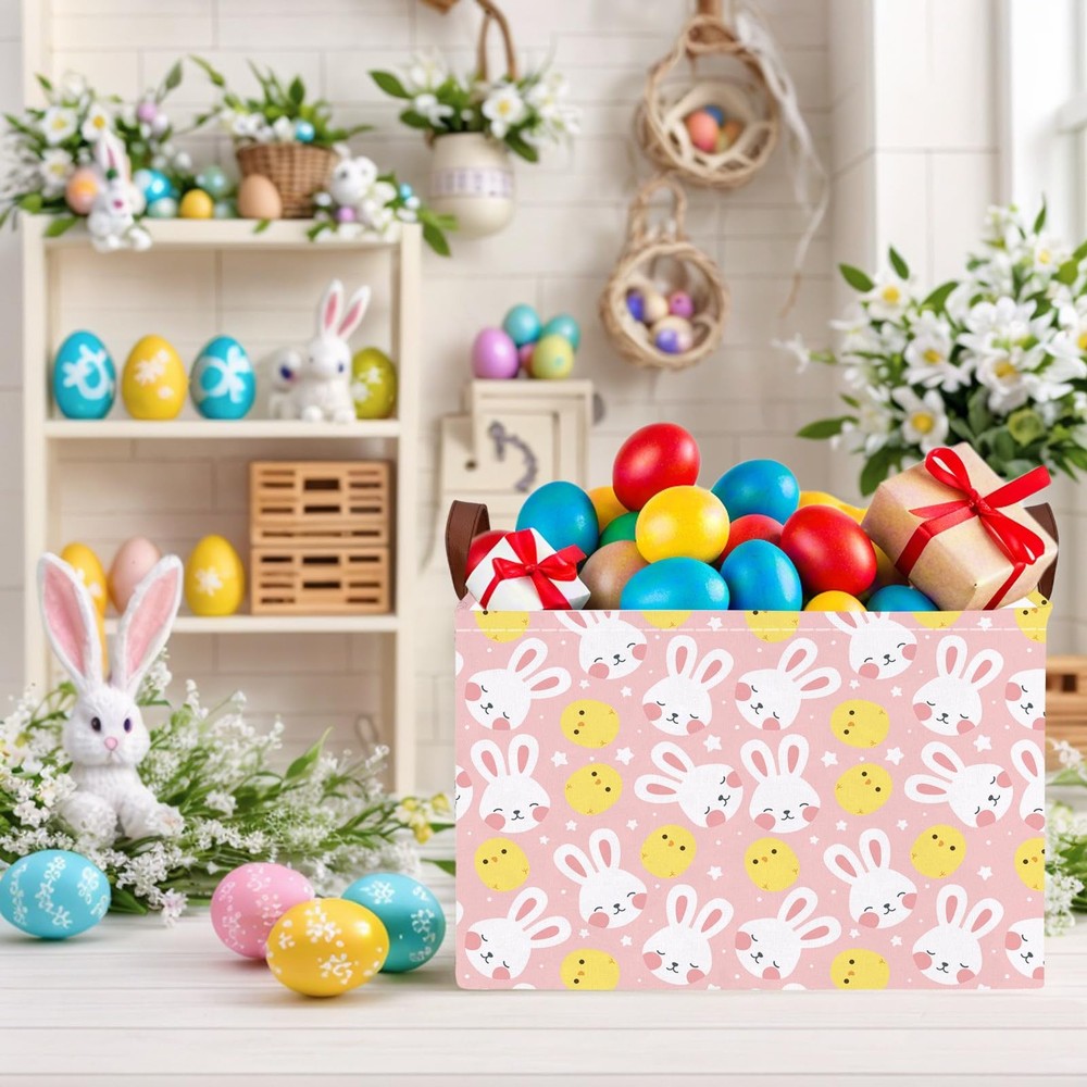 ASKETAM Large Cute Easter Basket for Kid Empty Gift Baby Rectangle Storage Bi...