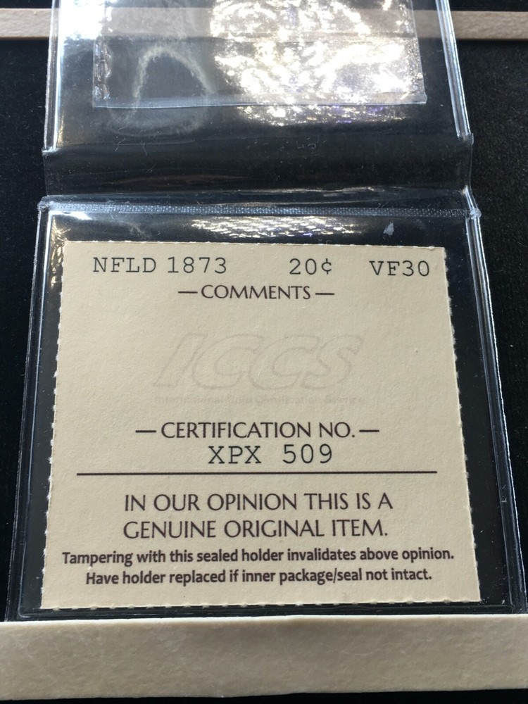 1873 ICCS Graded Newfoundland, ¢20 Twenty Cent**VF-30**