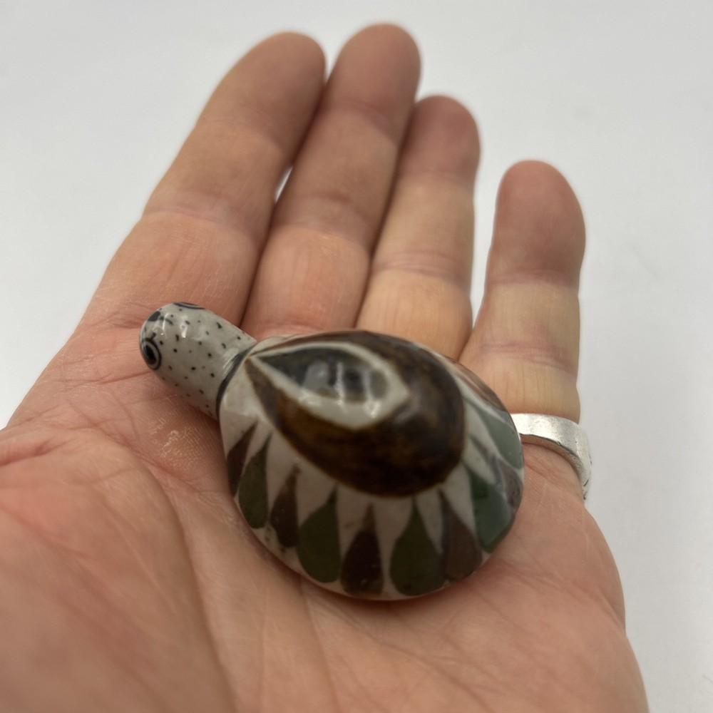 Turtle Figurine Tiny Miniature Ceramic Hand Painted Unmarked Flowered Shell Fig