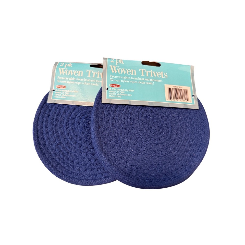 2 pk Woven Trivets - BASE4 - Blue - 6.5" Dia - New - Pot Holders - Coasters 4 pc