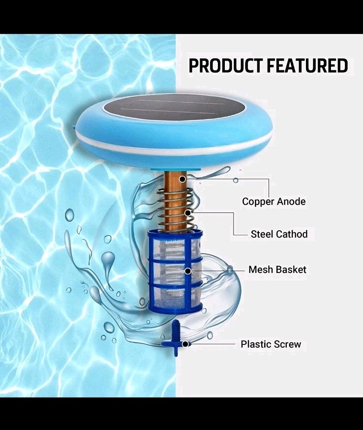Solar powered Pool Ionizer Kills Algae Reduces Chlorine,Covers up to 35,000 gal
