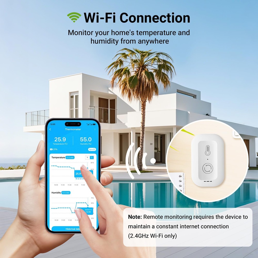 WiFi Thermometer Hygrometer, Smart Humidity Temperature Sensor with App White