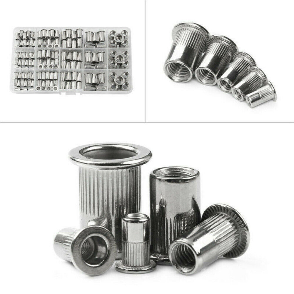 M3-M8 Aluminum Rivet Flat Head Threaded Set Rivet Nuts Blind Nutsert Kit 150PCS