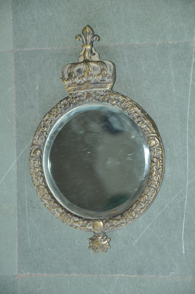 Vintage Crown Shape Round Engraved Handcrafted Vanity /Decorative Mirror