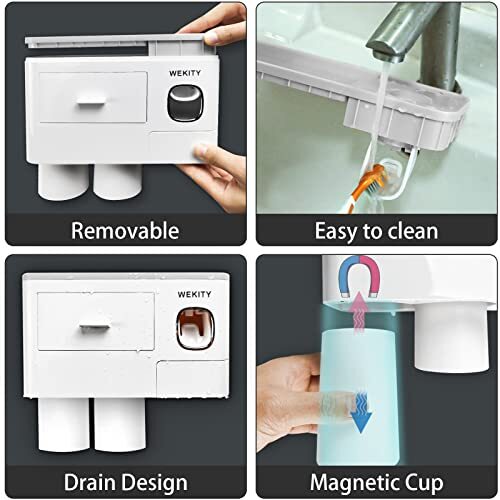 Wekity Multifunctional Wall-Mounted Toothbrush Holder, Assorted Colors