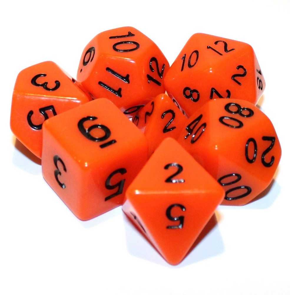 7 Piece Opaque Polyhedral Dice Set w/ Bag – Orange
