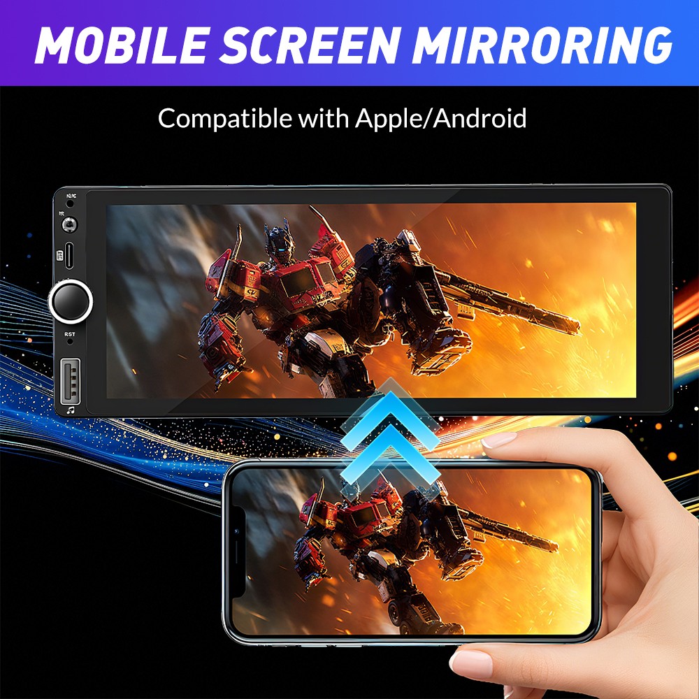 Single 1 Din Car Stereo Wireless CarPlay 6.8" Touchscreen Bluetooth Radio FM USB