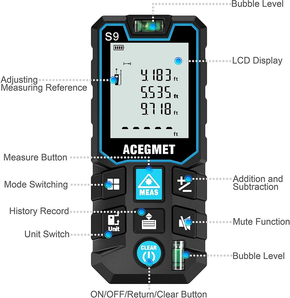 Laser Measuring Tape 229Ft M/In/Ft Backlit LCD with Mute Function