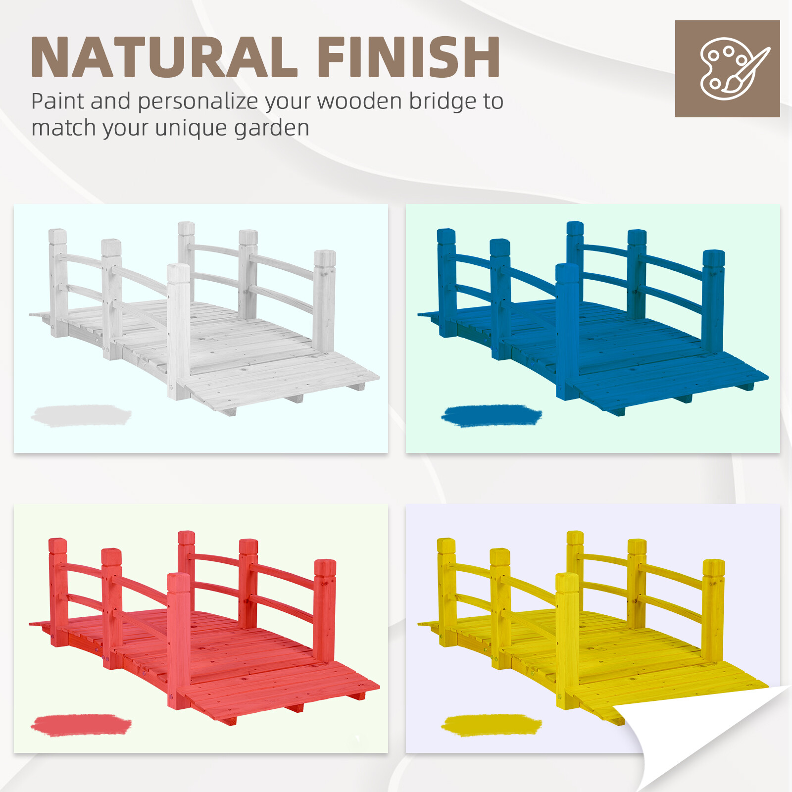 5Ft Garden Bridge Yard Decoration Wooden Arch Bridge Outdoor Pond w/ Railings