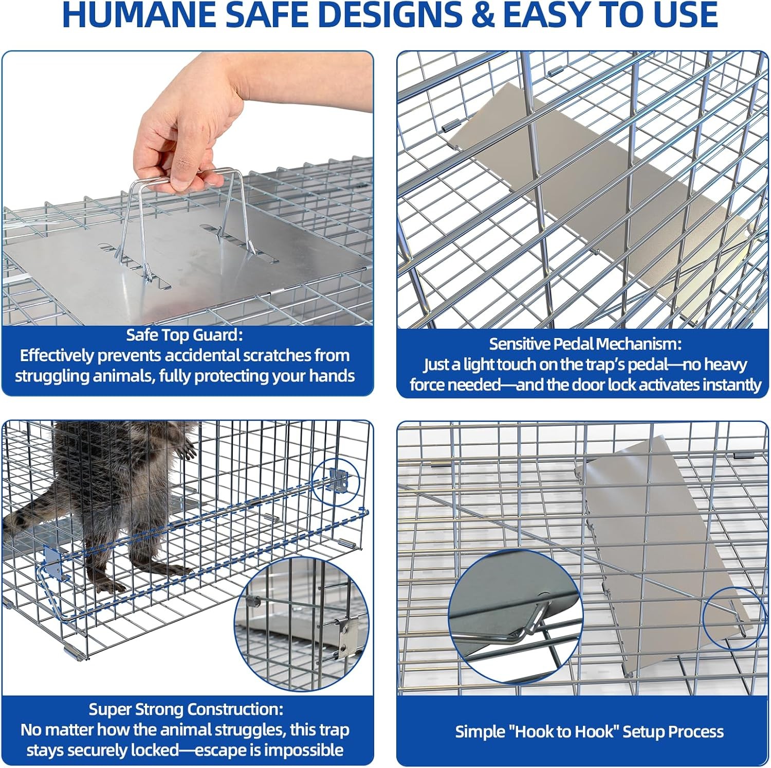 Live Animal Cage Trap 51"x17.4" x18.9" Humane Cat Trap Cats Squirrels Mouse New