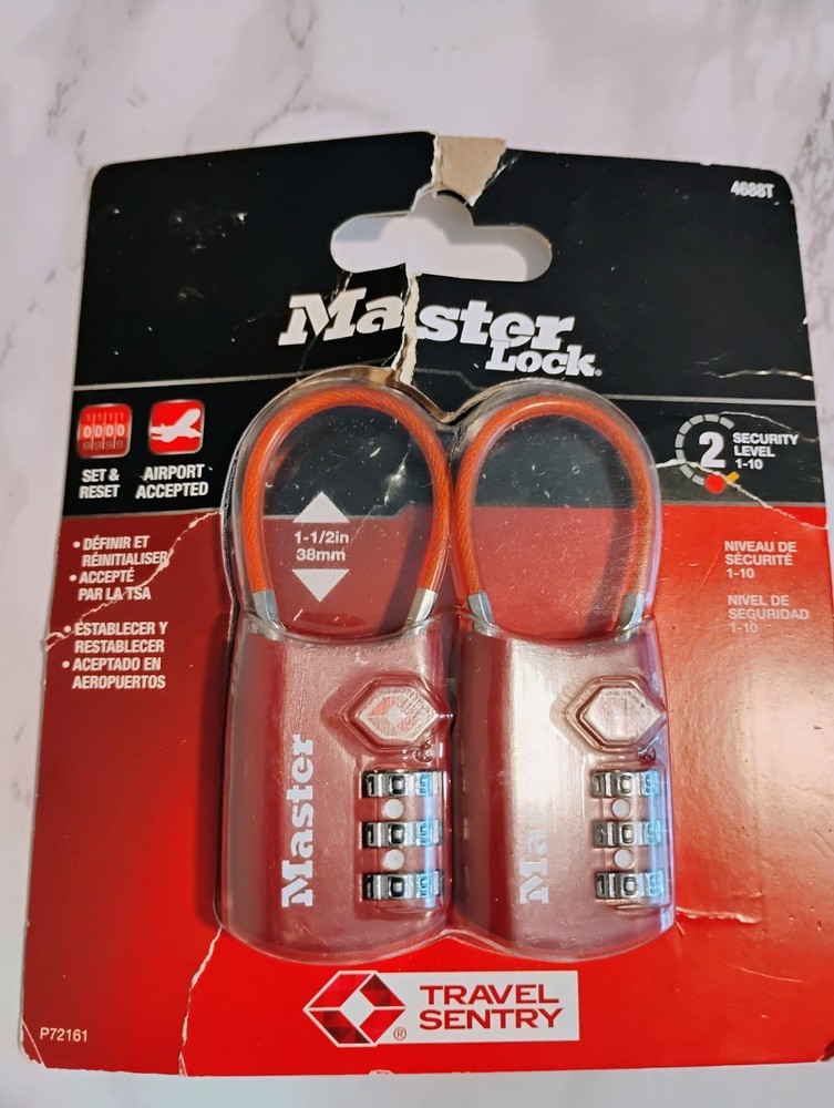 Master Lock 4688T Padlock Set, Red- 2 Pack TSA Accepted - Can Set & Reset
