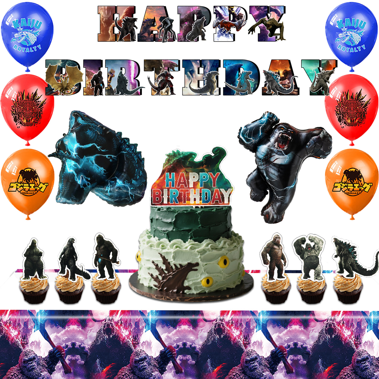 41Pcs Godzilla King Kong Birthday Party Decoration Godzilla Balloons Cake Topper