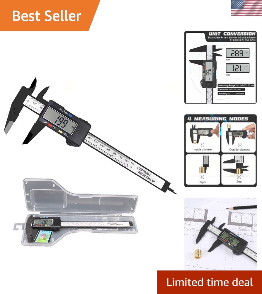 Compact LCD Digital Calipers - Plastic Design with Safety Features & Batteries