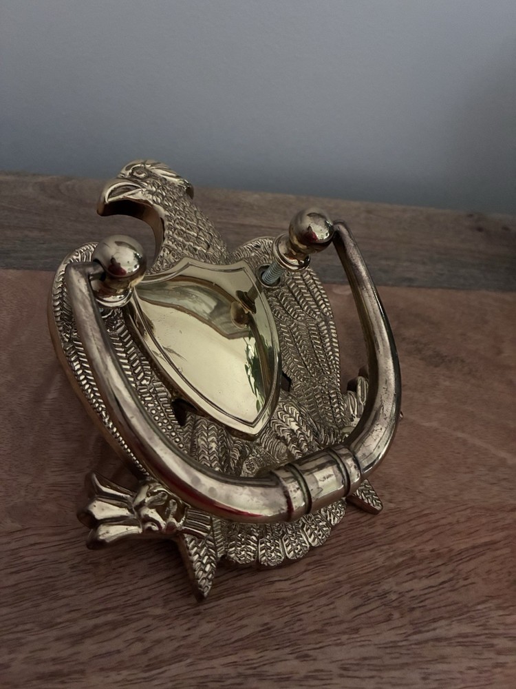 Vintage Solid Brass Door Knocker American Eagle & Shield 6.5" Tall