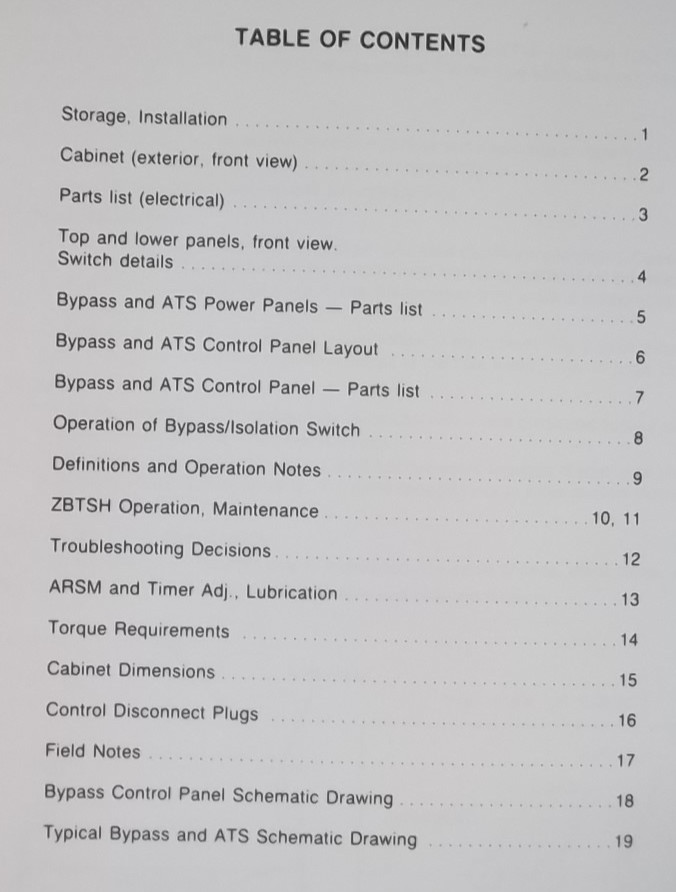 ZENITH ZBTSH BYPASS ISOLATION TRANSFER SWITCH OPERATION & MAINTENANCE MANUAL