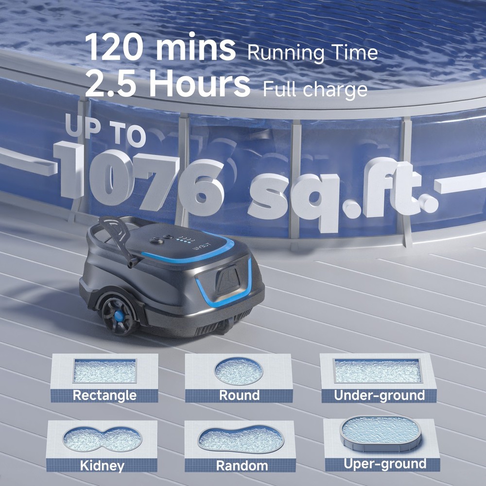 WYBOT A1 Cordless Automatic Pool Cleaner Robot Vacuum, 120Mins, All Pool Shapes